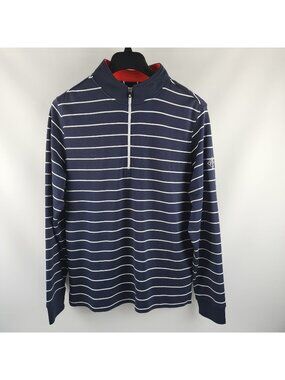 Footjoy Pullover Mens Large Navy Blue White Horizontal Striped 1/4 Zip